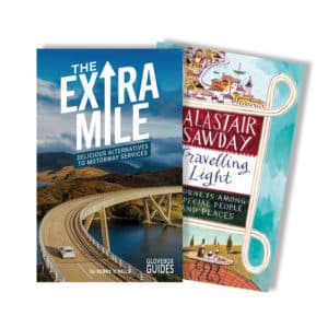 Cover images of The Extra Mile guidebook and Travelling Light