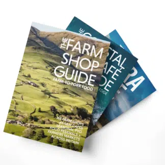 Cover images of The Farm Shop Guide, The Coastal Cafe Guide and The Extra Mile.