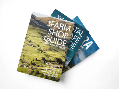 Cover images of The Farm Shop Guide, The Coastal Cafe Guide and The Extra Mile.