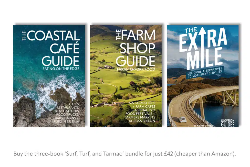 Cover images of The Coastal Café Guide, The Farm Shop Guide, The Extra Mile