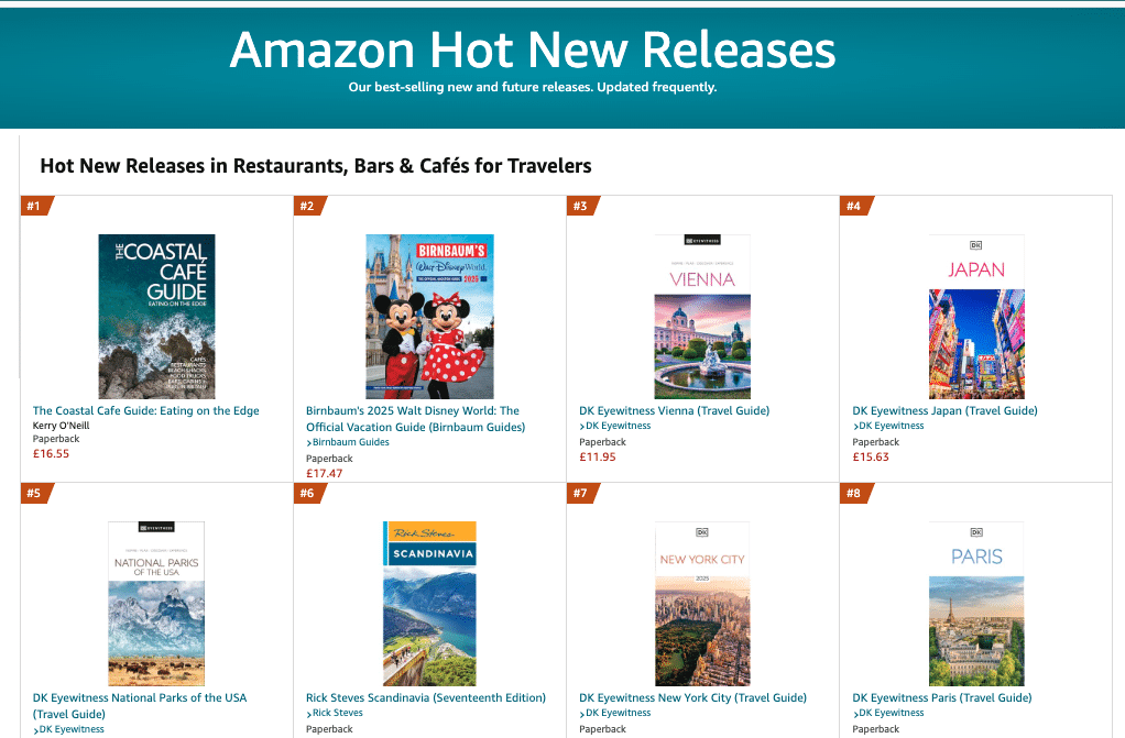 #1 Amazon Hot New Release for The Coastal Café Guide in July 2024