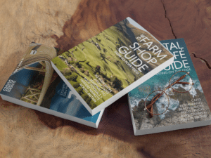 Three books on a table